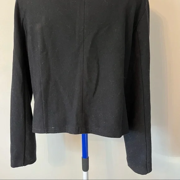 Gap Jacket Black Wool Blend Moto Winter Coat with Faux Vegan Shearling Trim Sz L - Picture 15 of 16